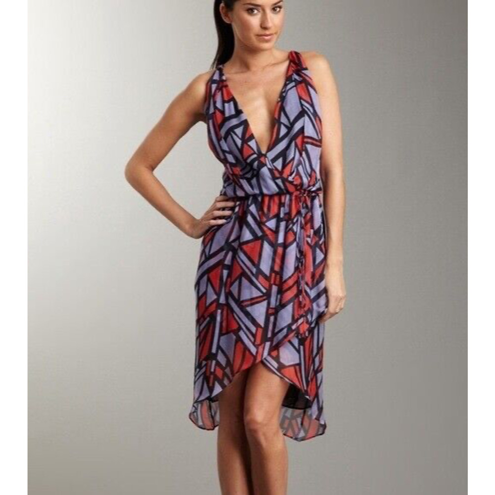 Robert Rodriguez Stained glass print silk dress red lavender SIZE 6 Party RARE